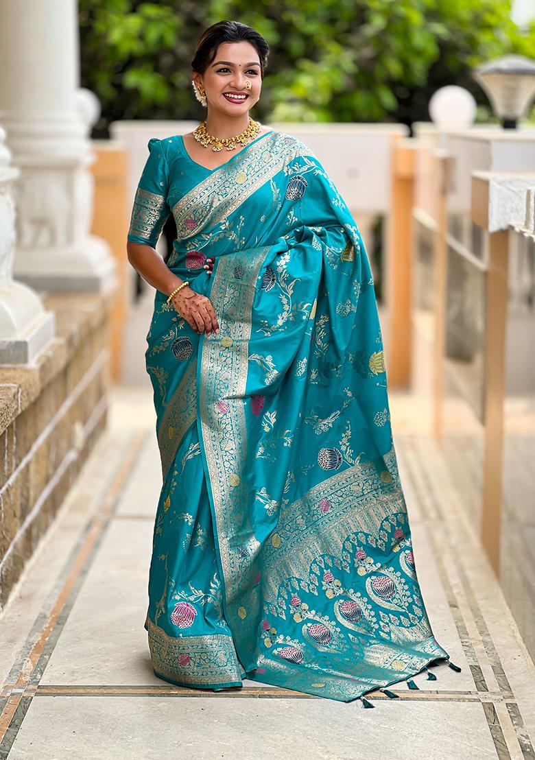 Sea Green Meenakari Banarasi Silk Saree Set
