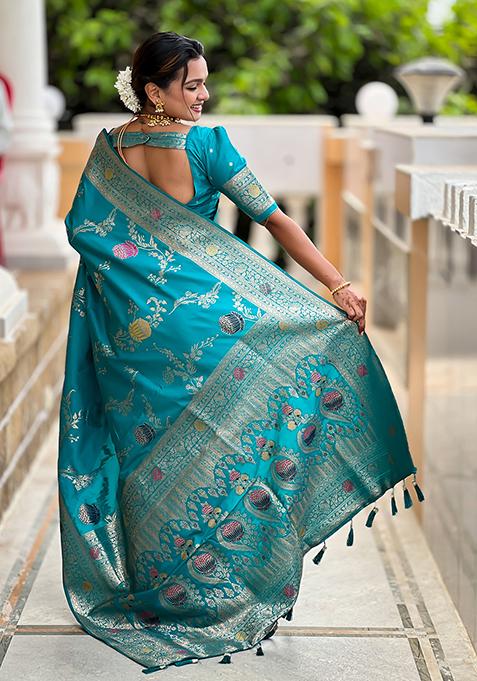 Sea Green Meenakari Banarasi Silk Saree Set