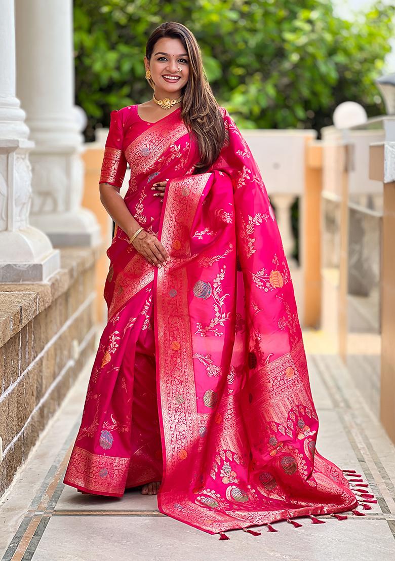 Pink Meenakari Banarasi Silk Saree Set