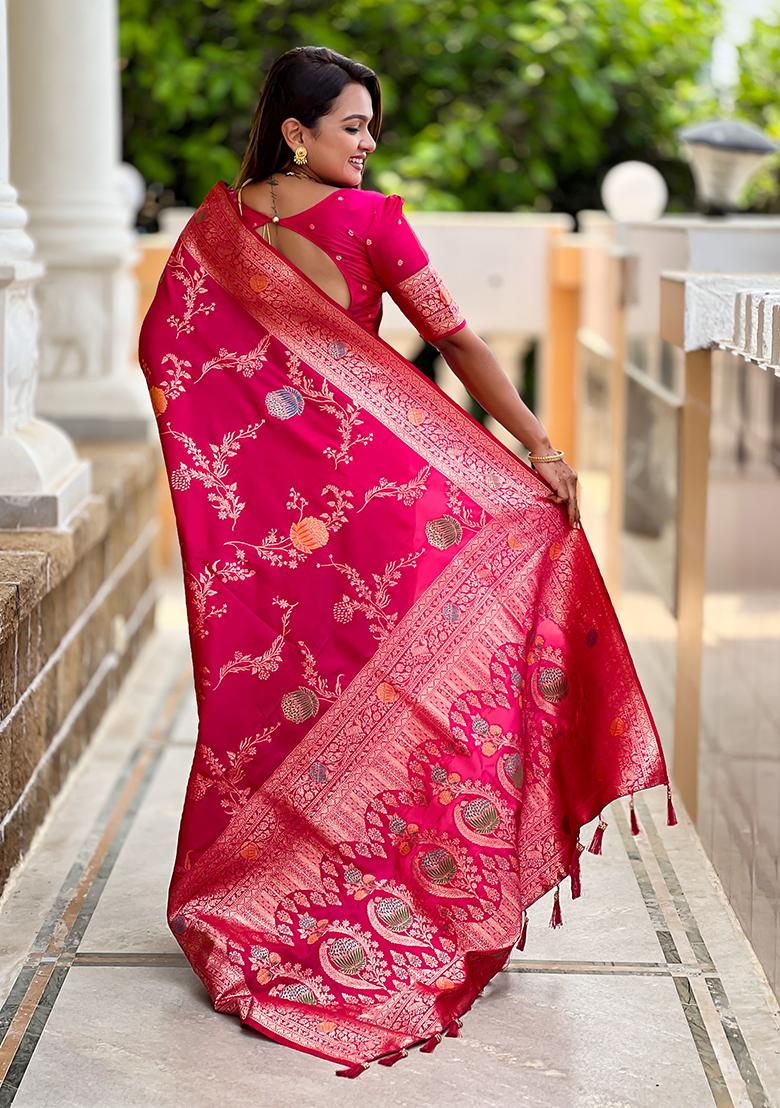 Pink Meenakari Banarasi Silk Saree Set