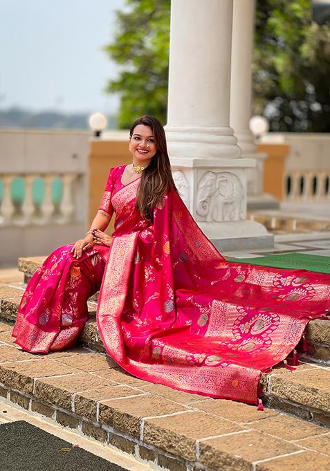 Pink Meenakari Banarasi Silk Saree Set