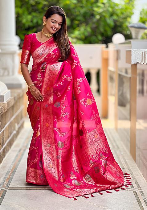 Pink Meenakari Banarasi Silk Saree Set