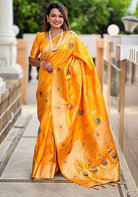 Yellow Meenakari Banarasi Silk Saree Set