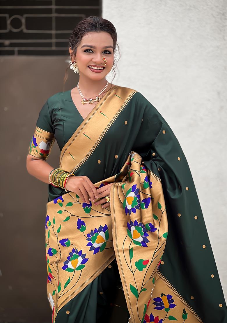 Green Meenakari Paithani Silk Saree Set