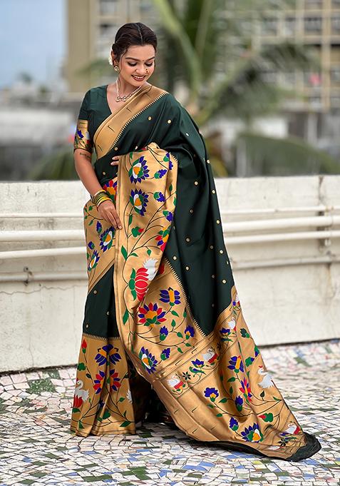 Green Meenakari Paithani Silk Saree Set