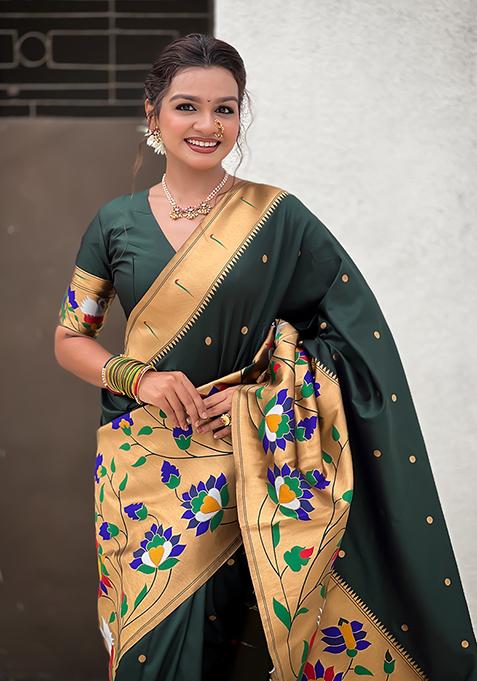 Green Meenakari Paithani Silk Saree Set