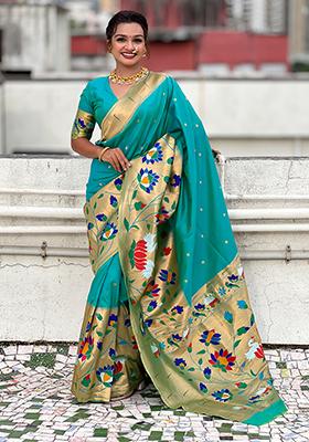 Sea Green Meenakari Paithani Silk Saree Set