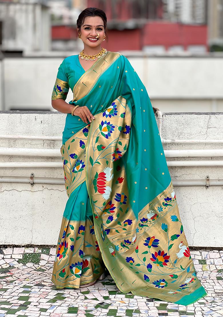Sea Green Meenakari Paithani Silk Saree Set