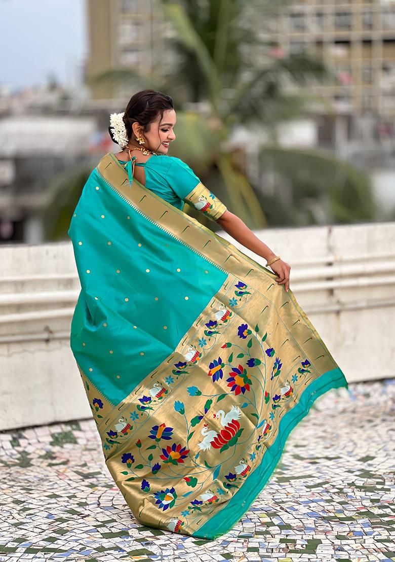 Sea Green Meenakari Paithani Silk Saree Set