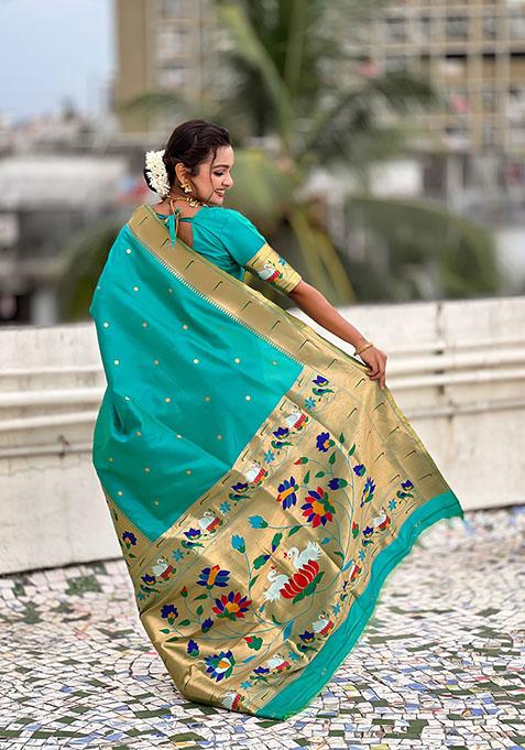 Sea Green Meenakari Paithani Silk Saree Set