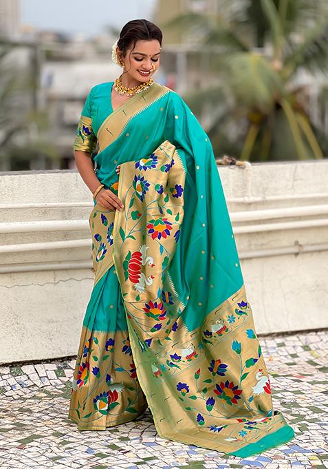 Sea Green Meenakari Paithani Silk Saree Set