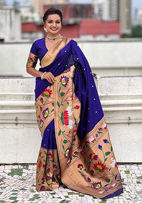 Blue Meenakari Paithani Silk Saree Set