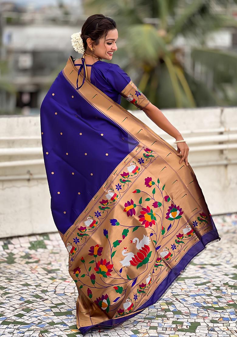 Blue Meenakari Paithani Silk Saree Set