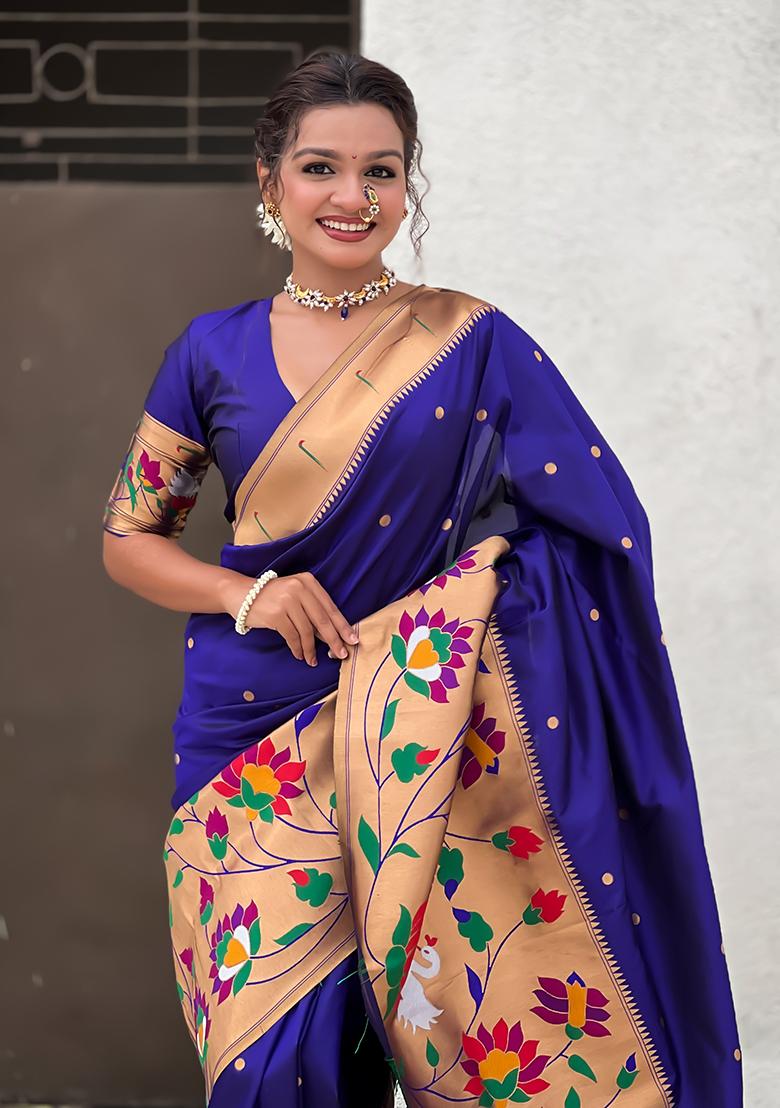 Blue Meenakari Paithani Silk Saree Set