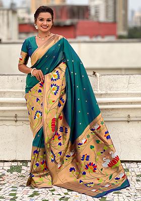 Rama Green Meenakari Paithani Silk Saree Set