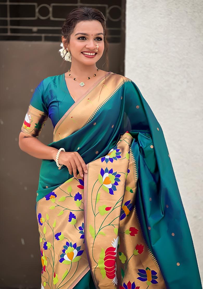 Rama Green Meenakari Paithani Silk Saree Set