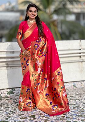 Pink Meenakari Paithani Silk Saree Set
