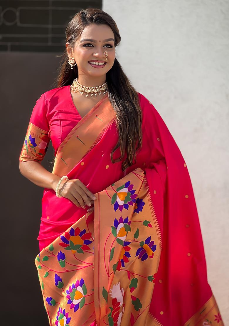 Pink Meenakari Paithani Silk Saree Set