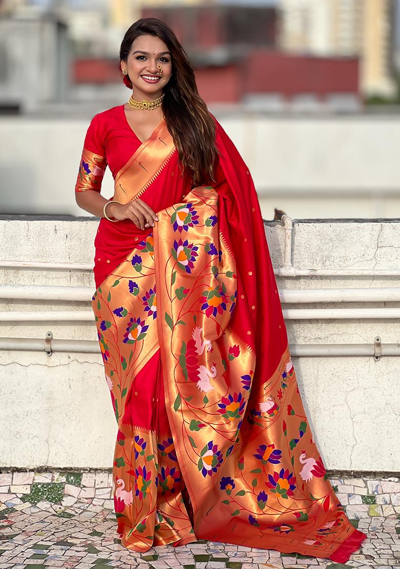 Red Meenakari Paithani Silk Saree Set