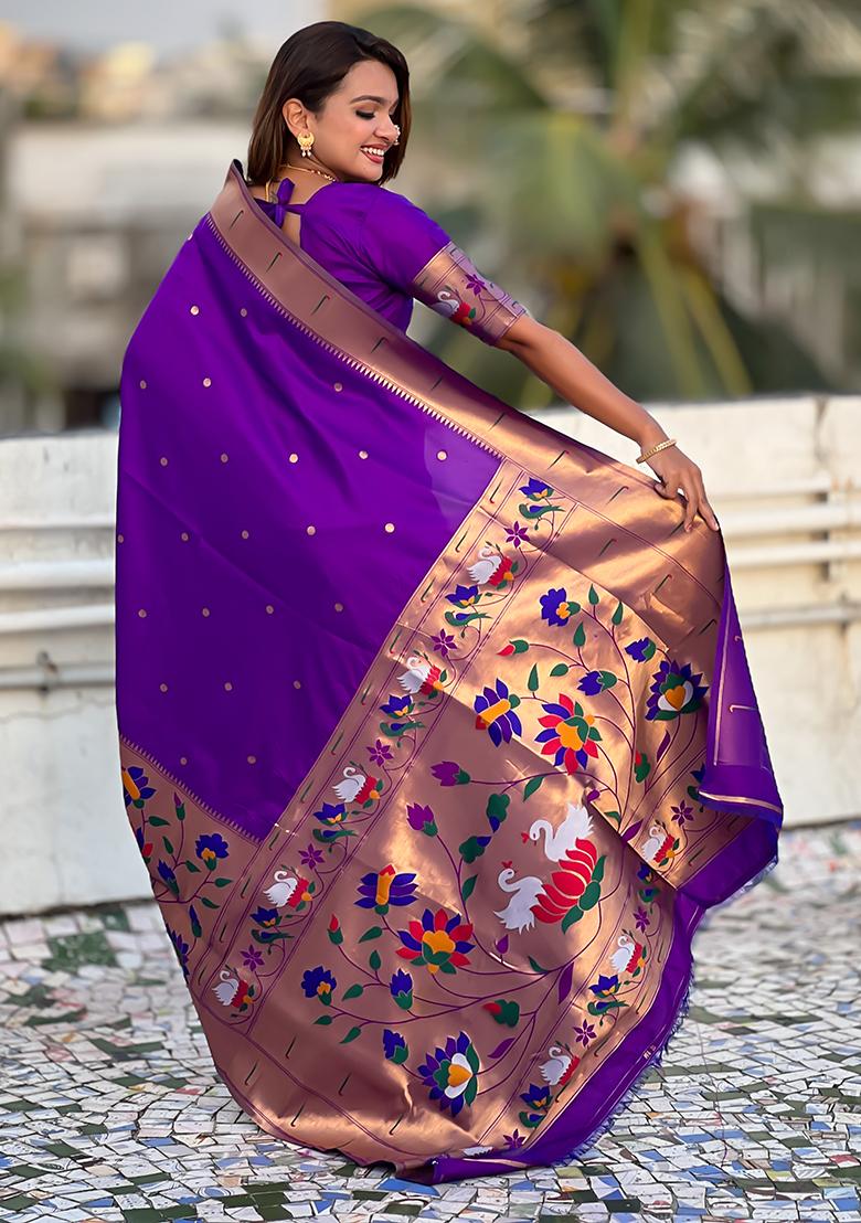 Levender Meenakari Paithani Silk Saree Set