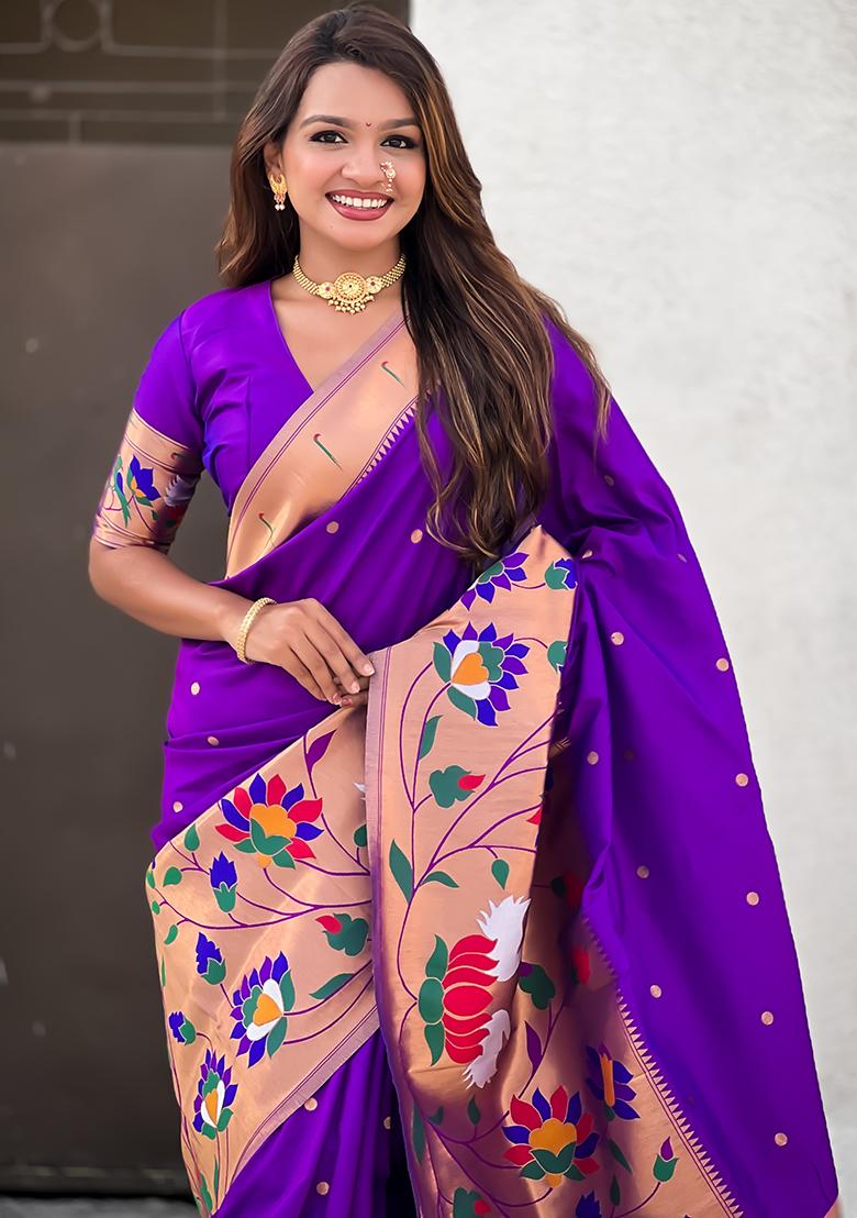 Levender Meenakari Paithani Silk Saree Set