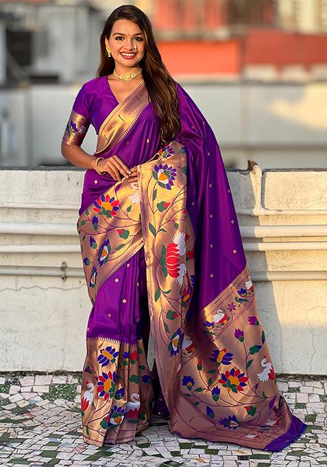 Levender Meenakari Paithani Silk Saree Set