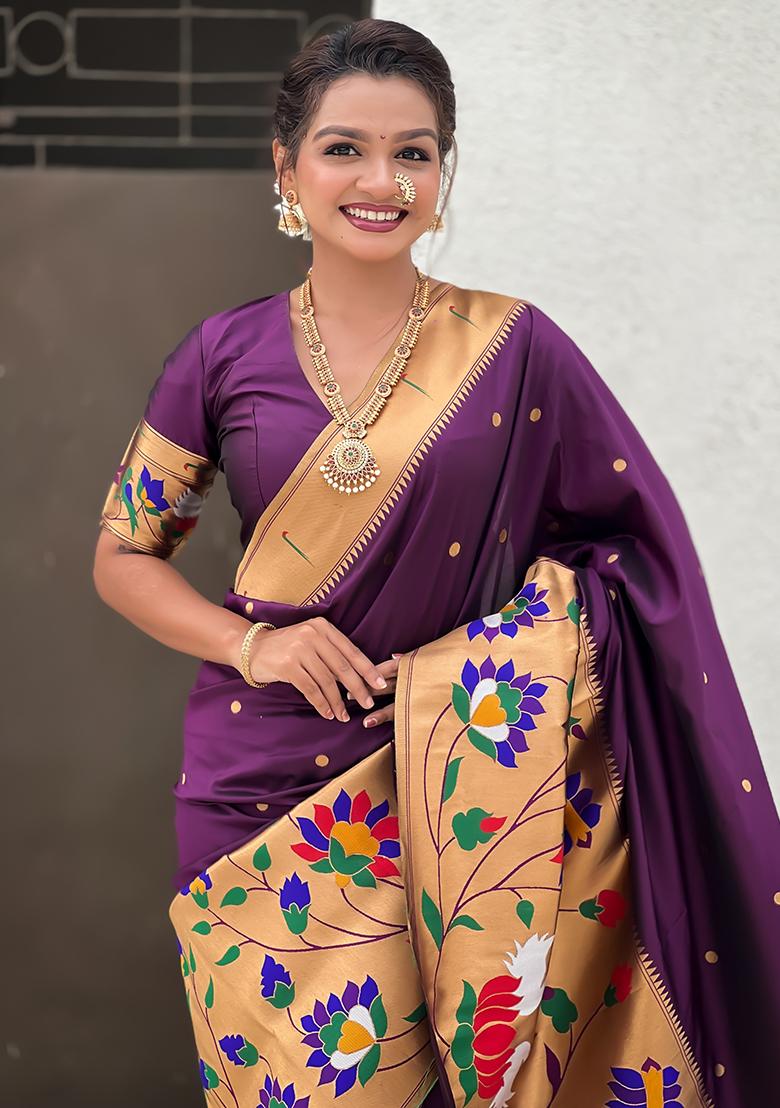 Maroon Meenakari Paithani Silk Saree Set