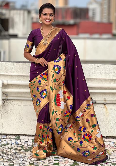 Maroon Meenakari Paithani Silk Saree Set
