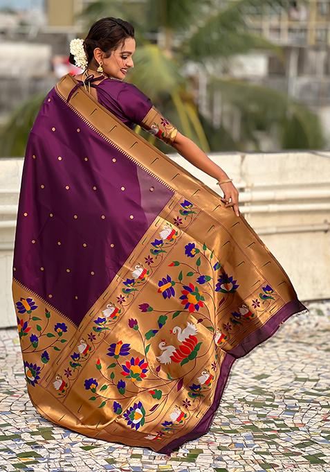Maroon Meenakari Paithani Silk Saree Set
