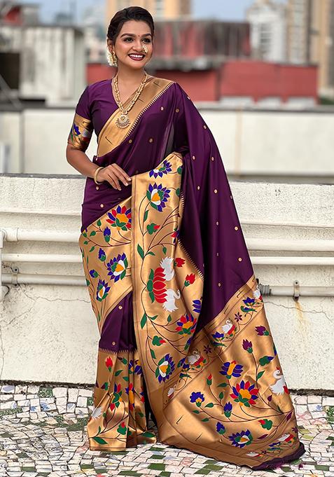 Maroon Meenakari Paithani Silk Saree Set