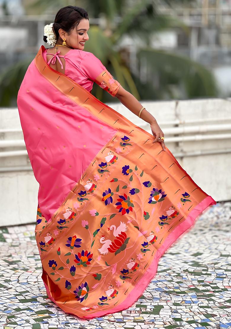 Pink Meenakari Paithani Silk Saree Set