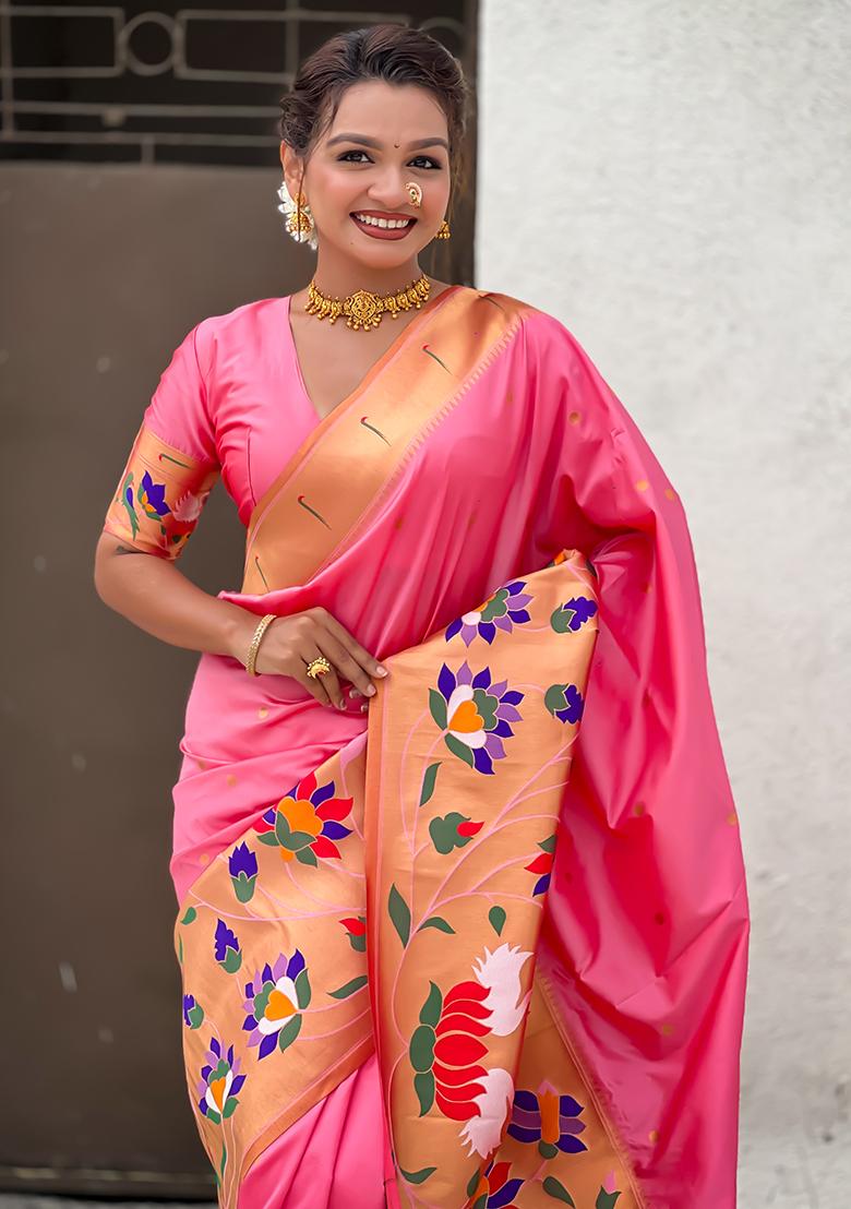 Pink Meenakari Paithani Silk Saree Set