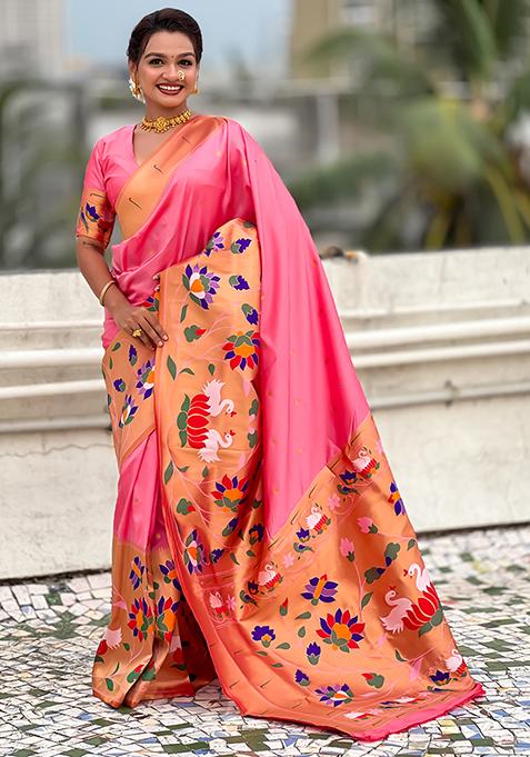Pink Meenakari Paithani Silk Saree Set