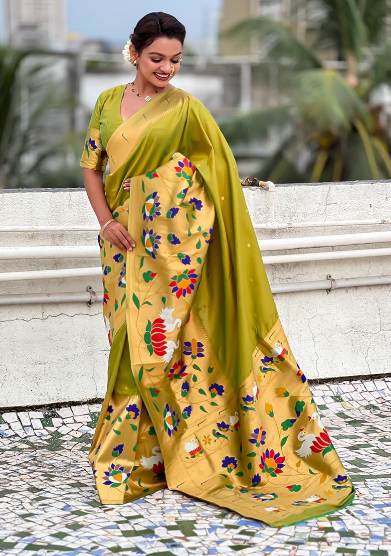 Mehendi Green Meenakari Paithani Silk Saree Set
