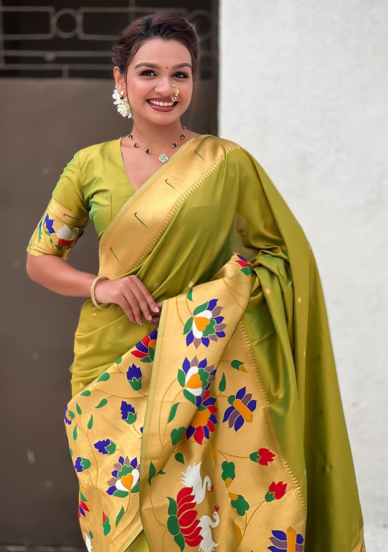 Mehendi Green Meenakari Paithani Silk Saree Set