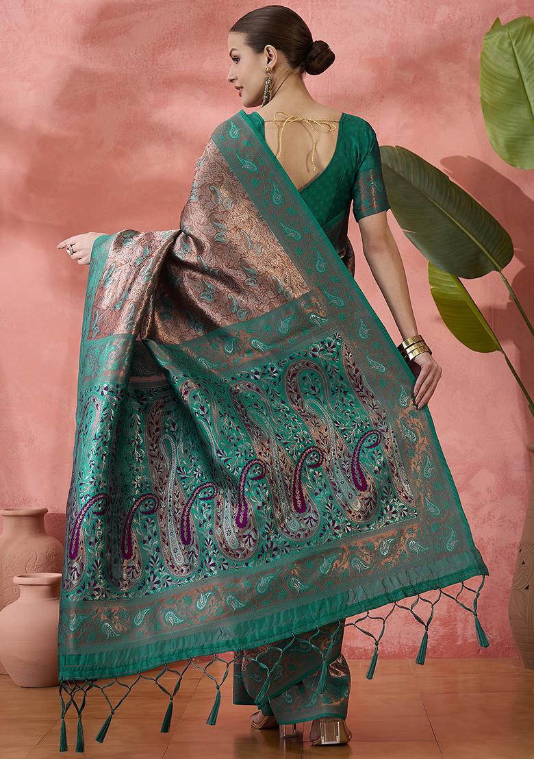 Rama Green Woven Silk Saree Set