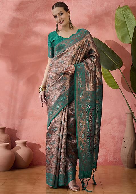 Rama Green Woven Silk Saree Set