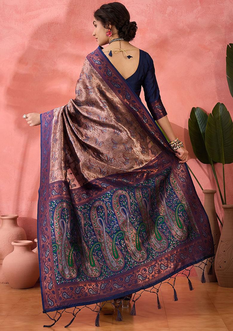 Blue Woven Silk Saree Set