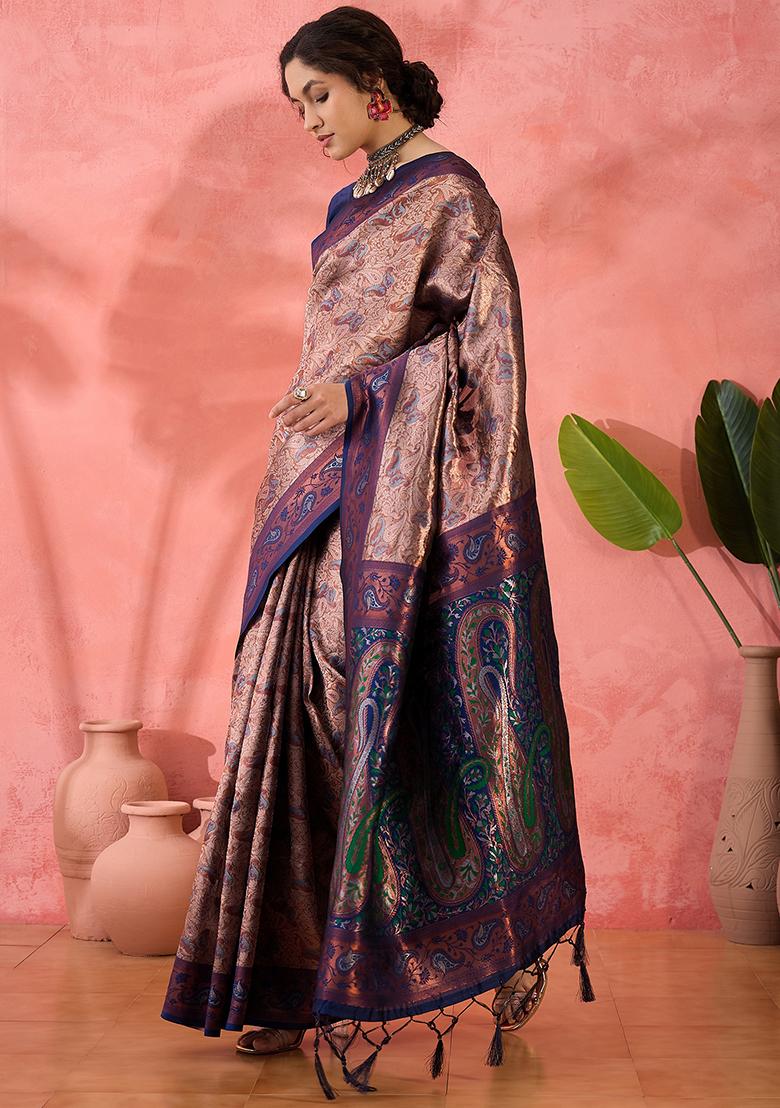 Blue Woven Silk Saree Set