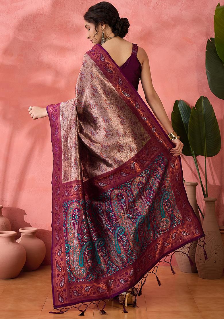 Maroon Woven Silk Saree Set