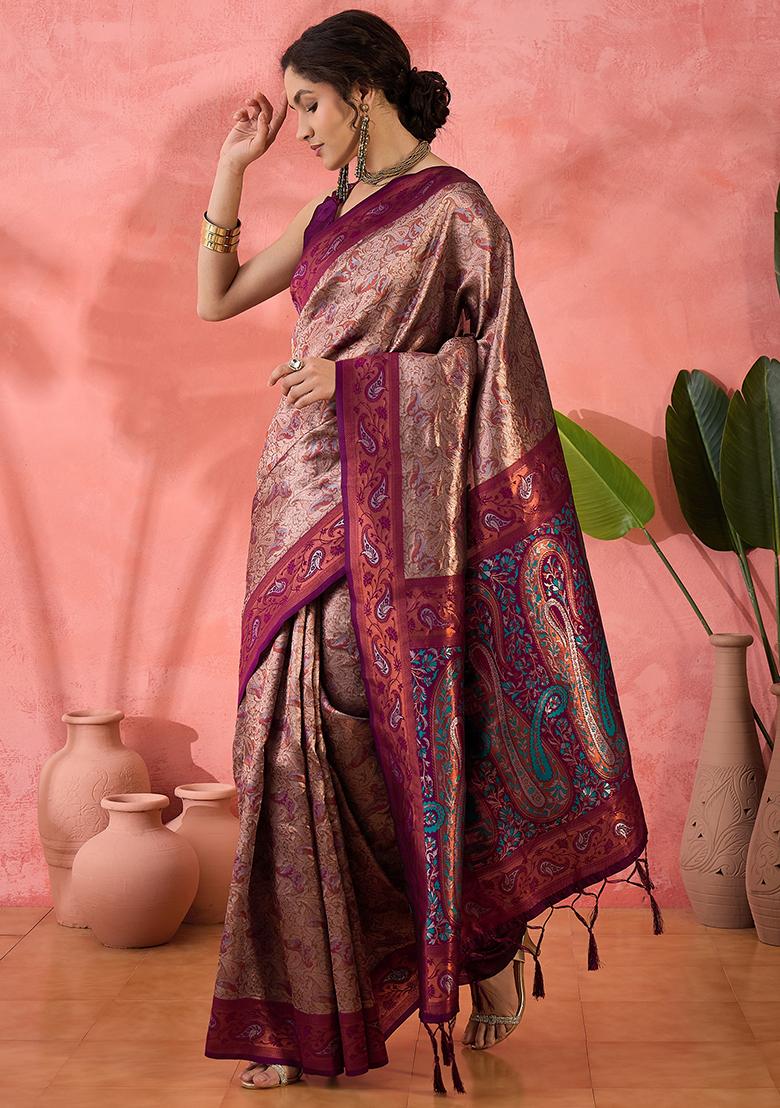 Maroon Woven Silk Saree Set
