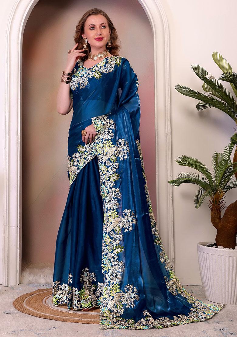 Blue Sequin Embroidered Jimmy Choo Saree Set