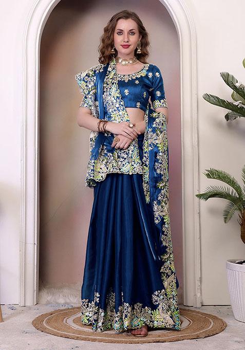 Blue Sequin Embroidered Jimmy Choo Saree Set