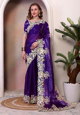 Purple Sequin Embroidered Jimmy Choo Saree Set