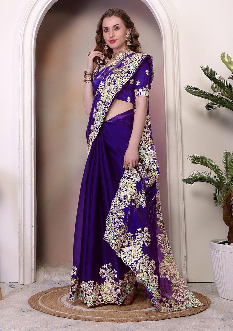 Purple Sequin Embroidered Jimmy Choo Saree Set