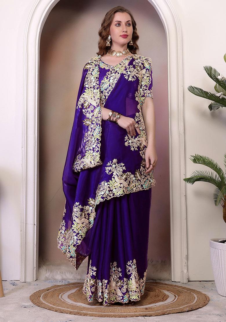 Purple Sequin Embroidered Jimmy Choo Saree Set