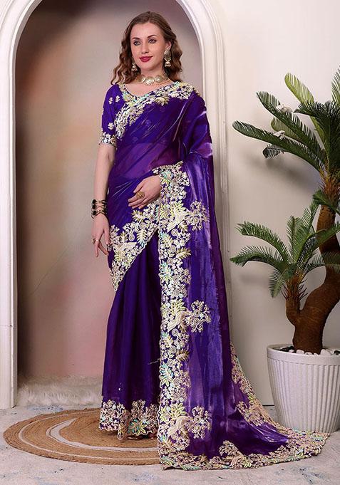 Purple Sequin Embroidered Jimmy Choo Saree Set