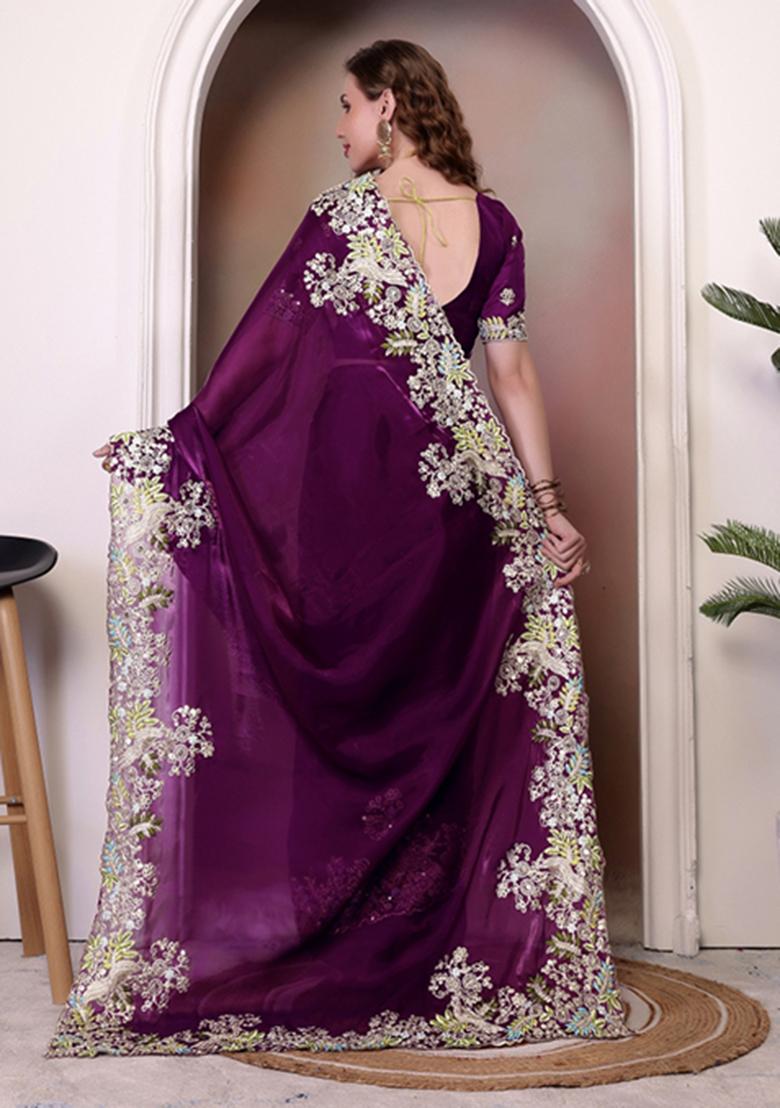 Maroon Sequin Embroidered Jimmy Choo Saree Set