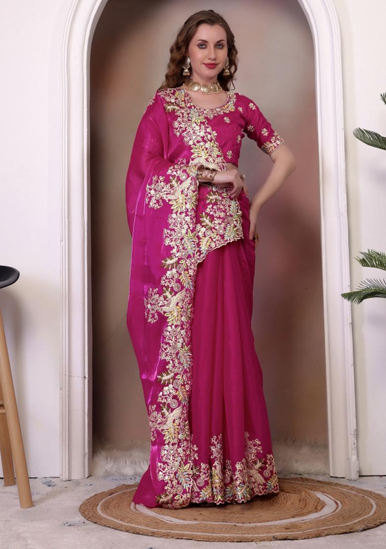 Pink Sequin Embroidered Jimmy Choo Saree Set