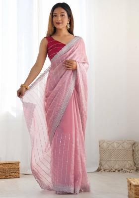 Pink Sequin Embroidered Jimmy Choo Saree Set